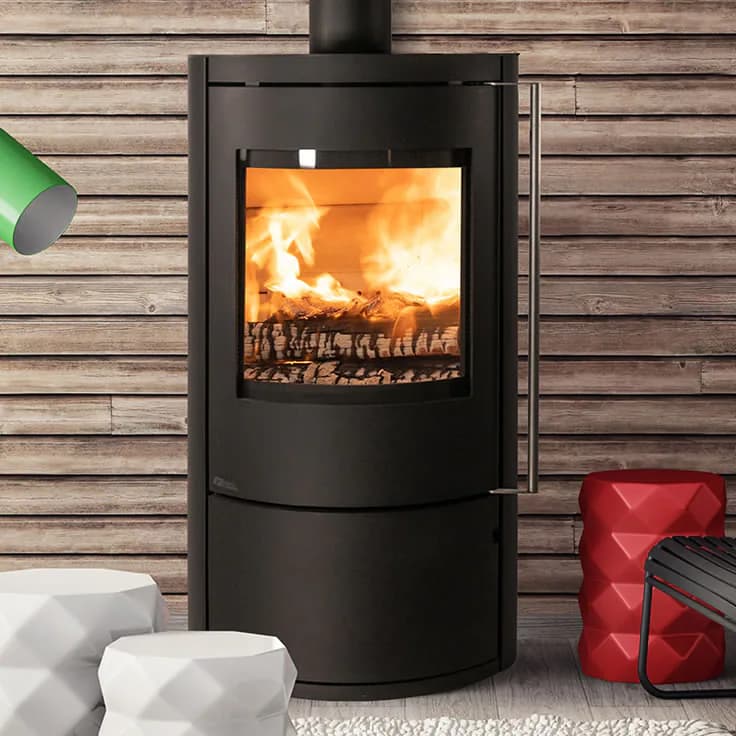 Fonte Flamme Mesa noir mat porte acier, vue principale, visuel fabricant