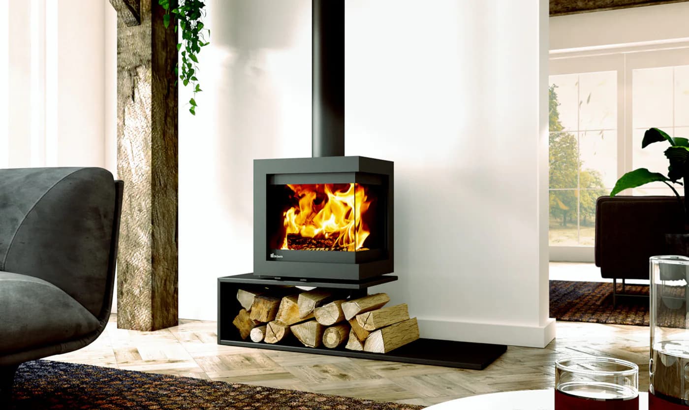 Fonte Flamme Poêles à bois Bora Corner plateau flottant, vue principale, visuel fabricant